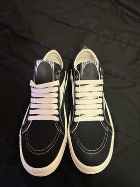 Rick Owens Black and White Low-Top Canvas Sneakers